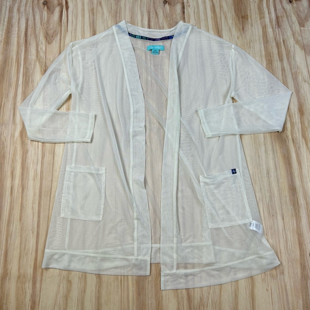 Lug Skeeter Cardigan Kimono Mesh Pockets Coverup Robe Sz S White Sheer
